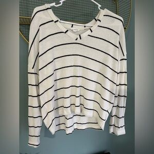 Blu Pepper White Striped V-Neck Women's Sweater